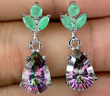 Серьги с мистическими топазами и изумрудами Серебро 925