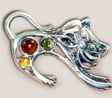 Кулон "Котейко" с разноцветным янтарем Серебро 925