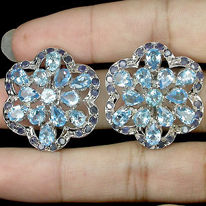 Серьги с топазами и сапфирами