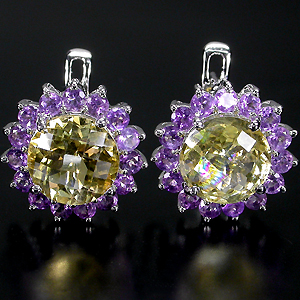 Серьги с цитринами и аметистами