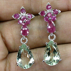 Серьги с зелеными аметистами и сапфирами