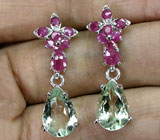 Серьги с зелеными аметистами и сапфирами Серебро 925