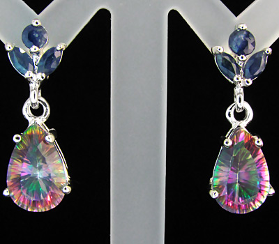 Серьги с мистик-топазами и сапфирами