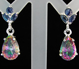 Серьги с мистик-топазами и сапфирами Серебро 925