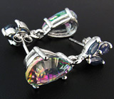 Серьги с мистик-топазами и сапфирами Серебро 925