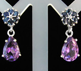 Серьги с аметистами и сапфирами Серебро 925