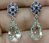 Серьги с зелеными аметистами и сапфирами Серебро 925