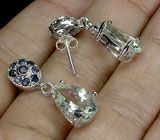 Серьги с зелеными аметистами и сапфирами Серебро 925