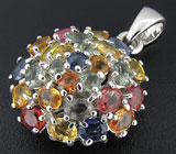 Кулон с разноцветными сапфирами Серебро 925