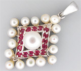 Кулон с жемчугом и сапфирами Серебро 925