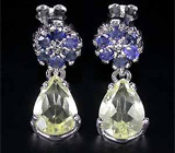 Серьги с цитринами и сапфирами Серебро 925