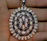 Кулон с белыми solid опалами и сапфирами Серебро 925