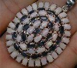 Кулон с белыми solid опалами и сапфирами Серебро 925