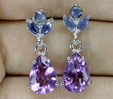 Серьги с аметистами и сапфирами Серебро 925
