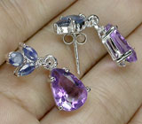 Серьги с аметистами и сапфирами Серебро 925