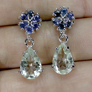 Серьги с зелеными аметистами и сапфирами