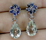 Серьги с зелеными аметистами и сапфирами Серебро 925