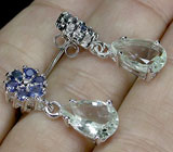 Серьги с зелеными аметистами и сапфирами Серебро 925