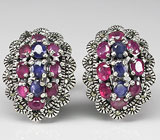 Серьги с пурпурными и синими сапфирами Серебро 925