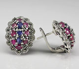 Серьги с пурпурными и синими сапфирами Серебро 925
