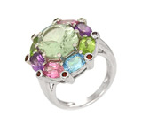 Кольцо с зеленым аметистом в круге самоцветов Серебро 925