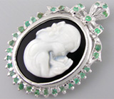 Кулон с камеей и изумрудами Серебро 925