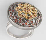 Ажурное кольцо с гранатами Серебро 925