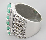 Широкое кольцо с изумрудами Серебро 925