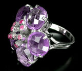 Кольцо-цветок с аметистами и розовыми сапфирами Серебро 925