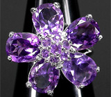 Чудесное кольцо-цветок с аметистами Серебро 925