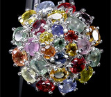 Кольцо с разноцветными сапфирами Серебро 925