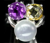 Оригинальное кольцо с самоцветами Серебро 925