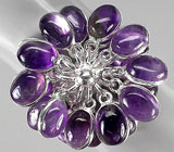 Оригинальное кольцо со сливовыми аметистами Серебро 925