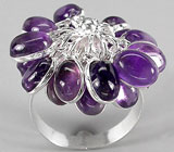 Оригинальное кольцо со сливовыми аметистами Серебро 925