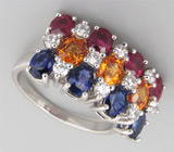 Кольцо из коллекции "Sunshine" с разноцветными сапфирами Серебро 925