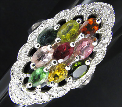 Кольцо с разноцветными турмалинами