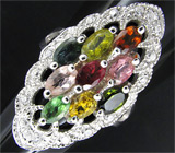 Кольцо с разноцветными турмалинами Серебро 925