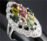 Кольцо с разноцветными турмалинами Серебро 925