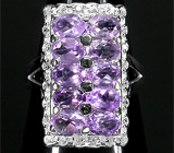 Стильное кольцо с аметистами Серебро 925