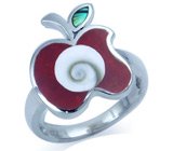 Кольцо "Райское Яблочко" с раковиной SHIVA, кораллом и абалоном Серебро 925