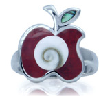 Кольцо "Райское Яблочко" с раковиной SHIVA, кораллом и абалоном Серебро 925