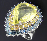 Кольцо с лимонным цитрином и сапфирами Серебро 925
