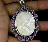 Кулон с перламутровой камеей и аметистами Серебро 925