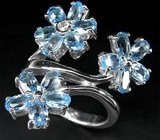 Кольцо с цветками голубых топазов Серебро 925