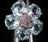 Кольцо-цветок с топазами и сапфирами Серебро 925