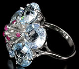 Кольцо-цветок с топазами и сапфирами Серебро 925