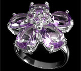 Чудесное кольцо-цветок с аметистами Серебро 925