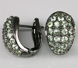 Черненые серьги с зелеными сапфирами Серебро 925