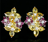 Великолепные серьги с цитринами и гранатами Серебро 925