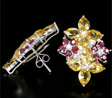 Великолепные серьги с цитринами и гранатами Серебро 925